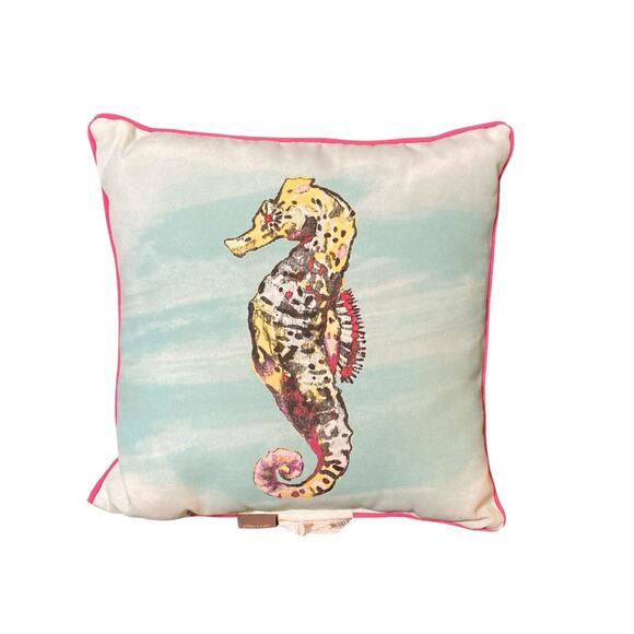 allen + roth Seahorse on Blue Outdoor Toss Throw Pillow - Picture 1 of 5